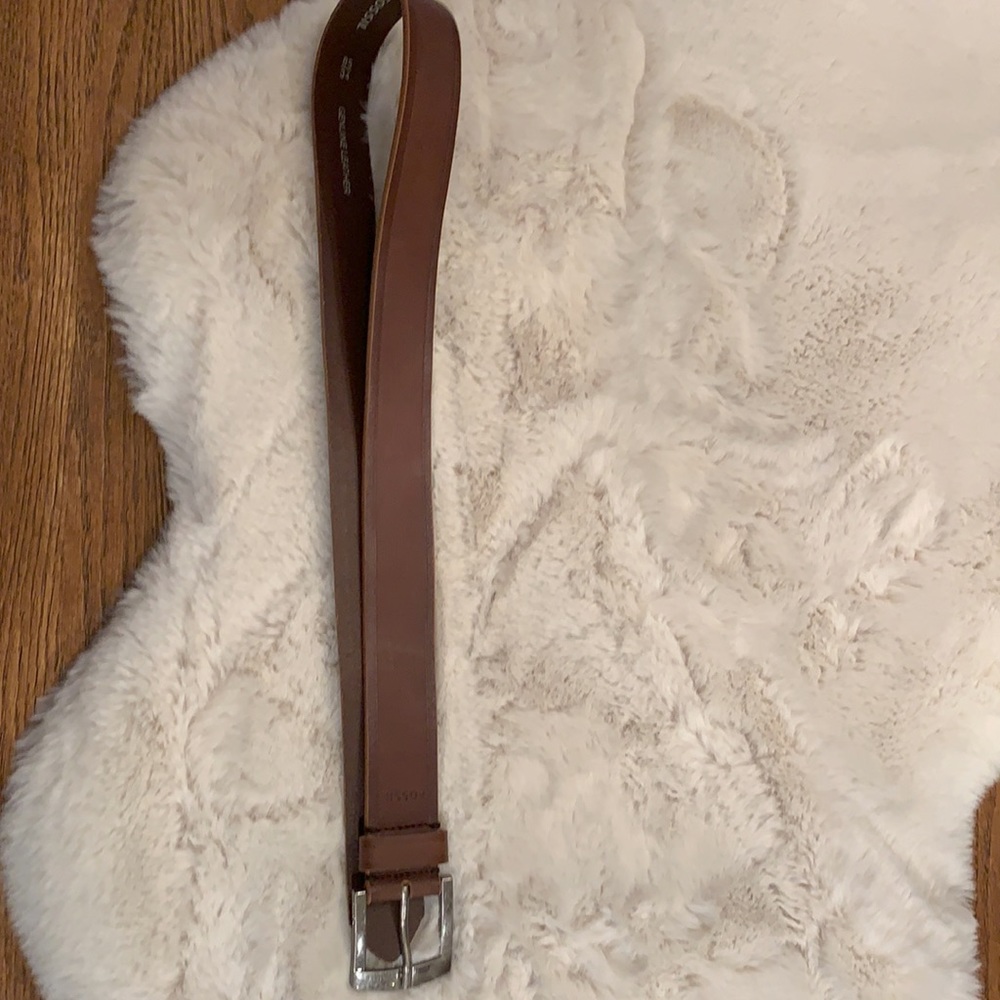 Fossil Brown Leather Belt with Silver Buckle